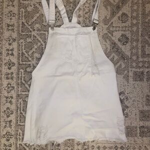 DISTRESSED WHITE DENIM OVERALL DRESS